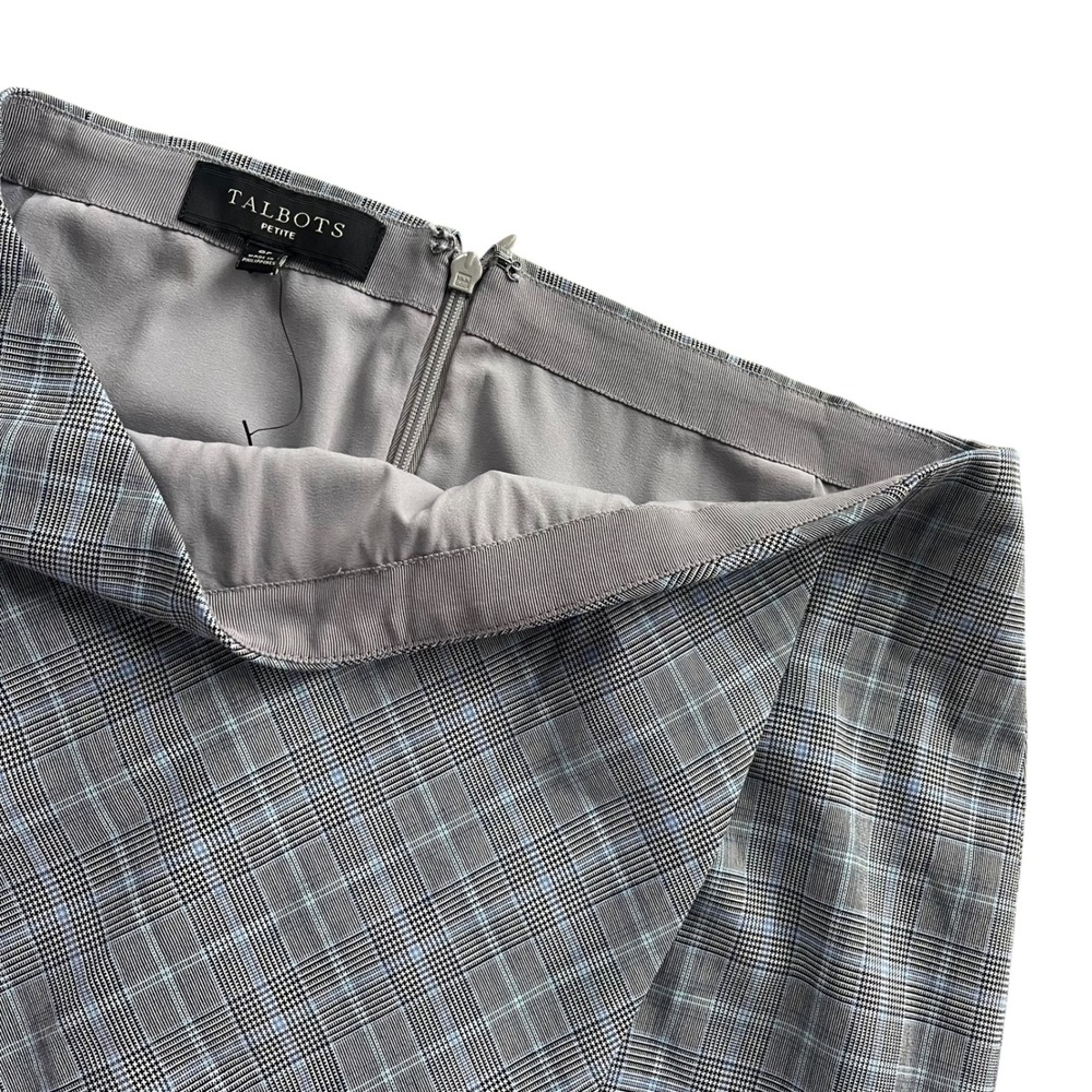 Talbots Women's 6P Gray Blue Springtime Plaid Faux Wrap Pencil Skirt Chic Preppy
